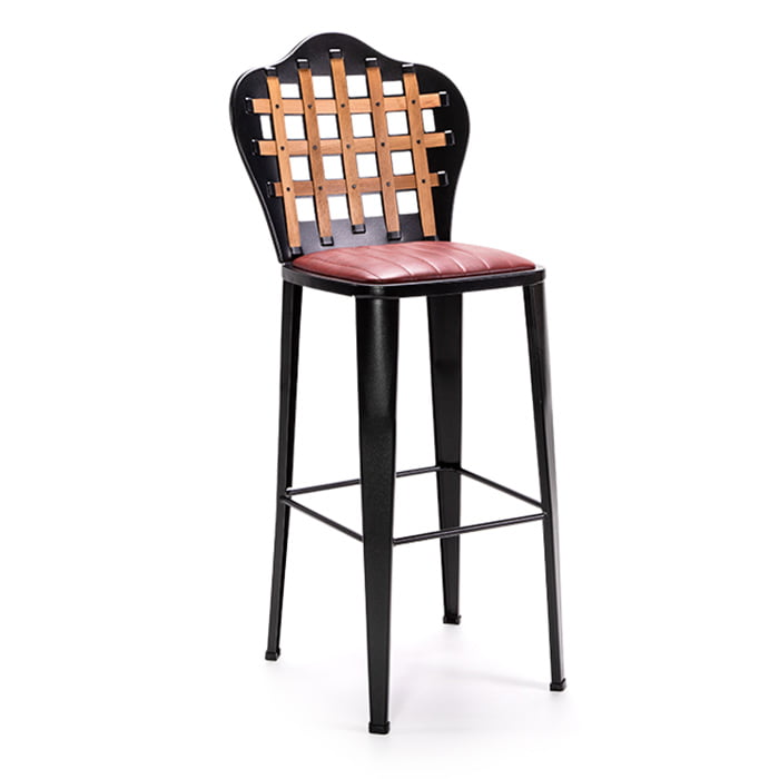 Wooden Back Metal Bar Stool Comfortable Stylish Indoor Dining